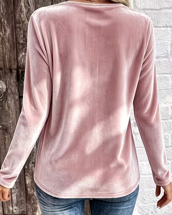 Velvet Long Sleeve V-Neck Solid Top