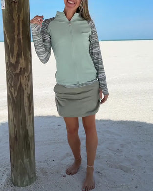 Three-Piece Swimsuit Set: Sun-Protective Sports Tank Top & Swim Skirt