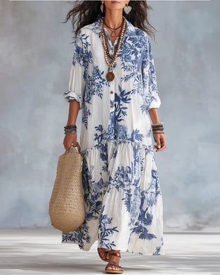 Casual Printed Lapel Dress