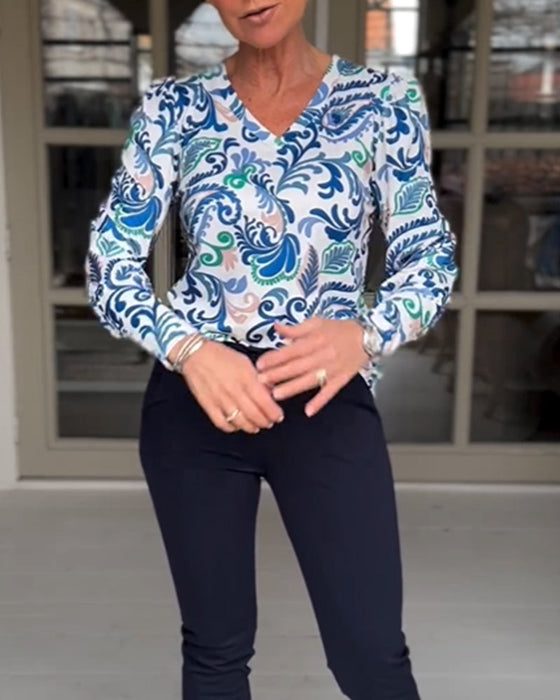 Casual printed long sleeve top