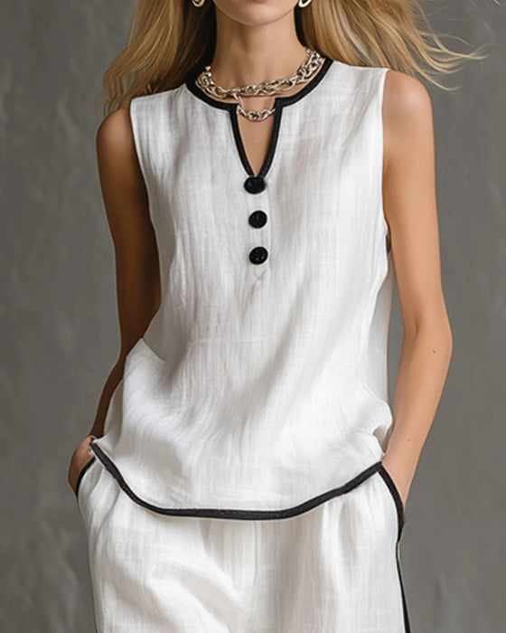 Sleeveless Black Trim Color Block Set
