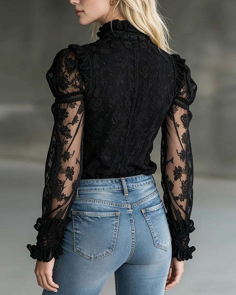 Solid Color Puff Sleeve Fashion Shirt