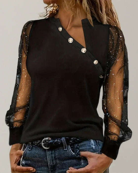 Fashionable Irregular Button Long-Sleeved T-Shirt
