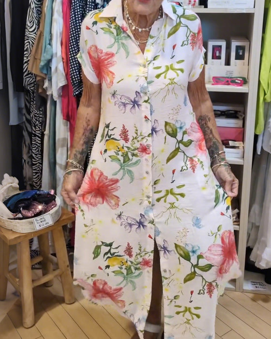 Lapel Printed Button-Down Shirt Dress