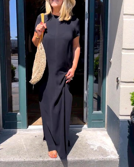 Solid color short sleeve elegant dress