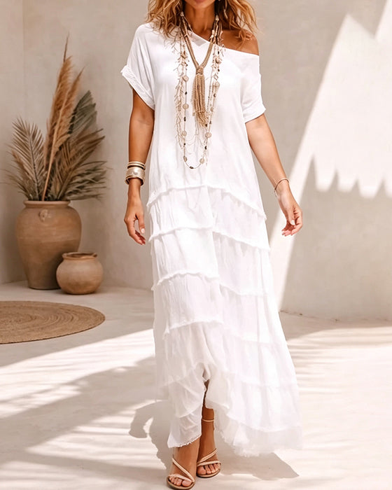 One Shoulder Solid Color Dress