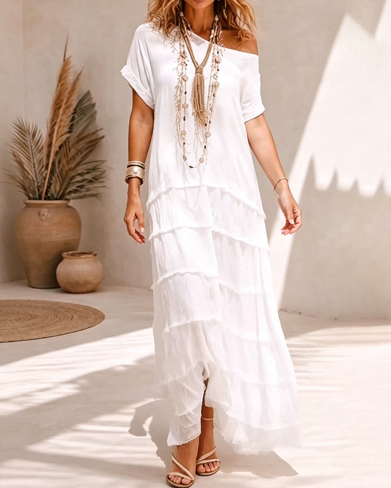 One Shoulder Solid Color Dress