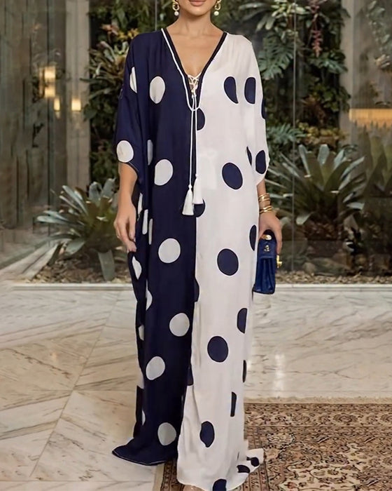 V-Neck Large Polka Dot Casual Dress