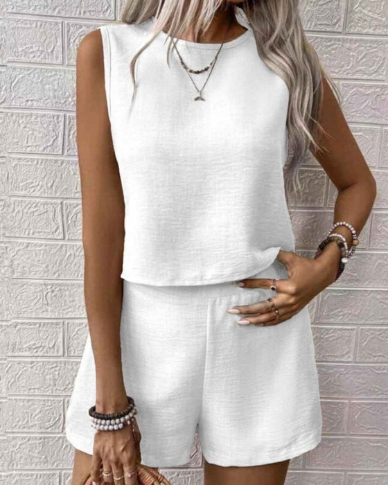 Casual Solid Color Two-Piece Set