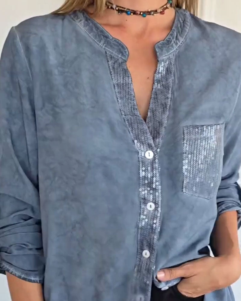 Solid Color Pocket Distressed Shirt