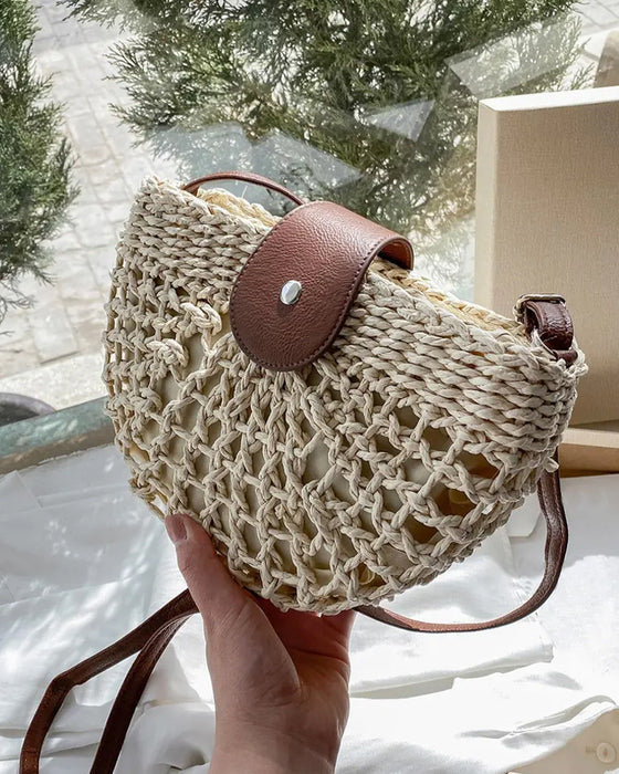 Boho Semicircular Shape Hollow Out Straw Bag