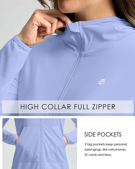 Long Sleeve Hooded Zip Pocket Sun Protection Coat