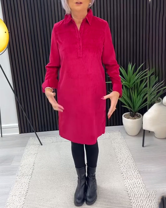 Solid Color Long-Sleeved Lapel Dress