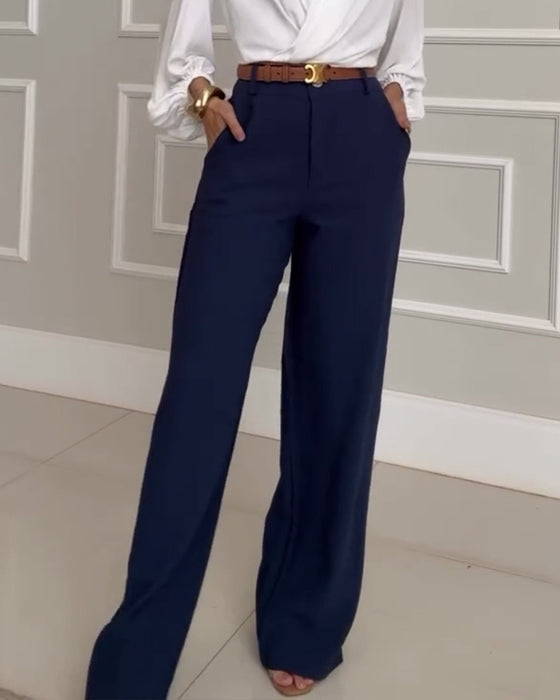 Casual solid color pocket pants