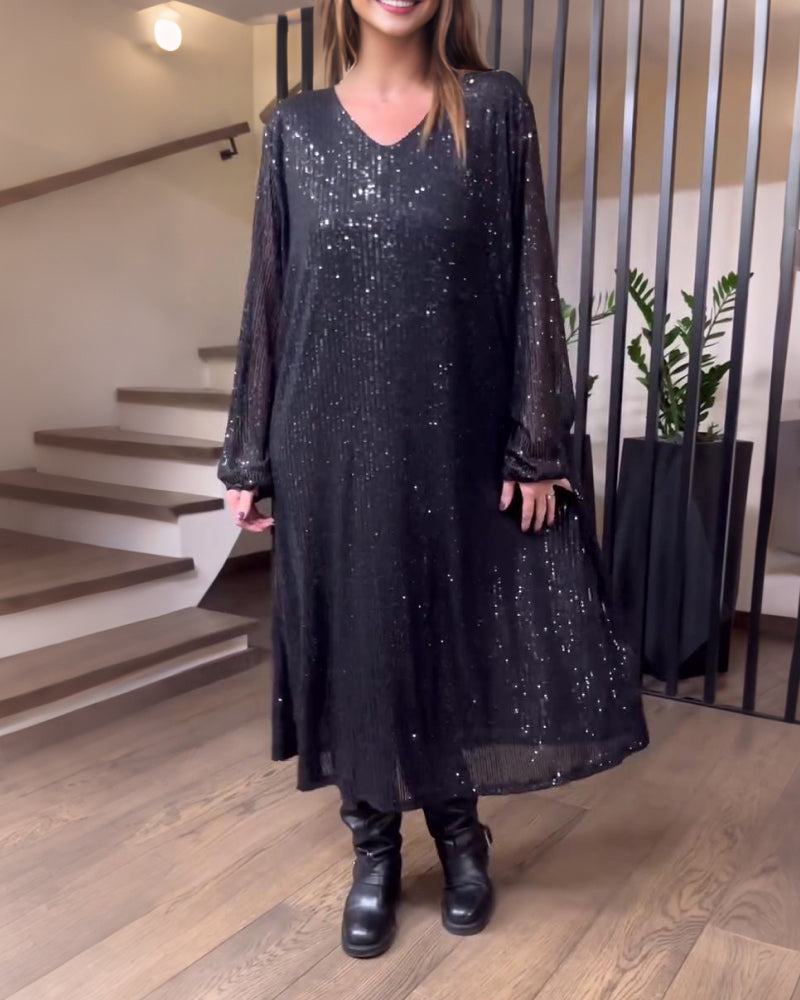 V-Neck Solid Color Fashion Dress