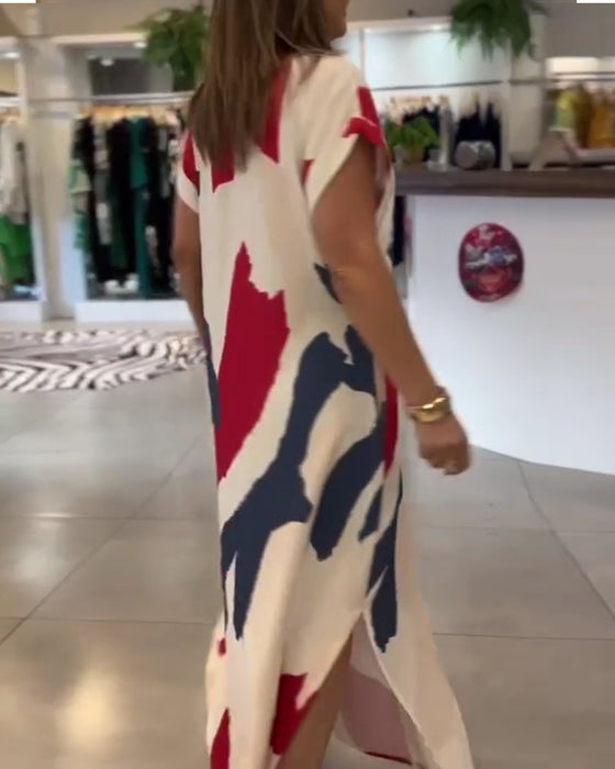 Short-Sleeved Printed Dress