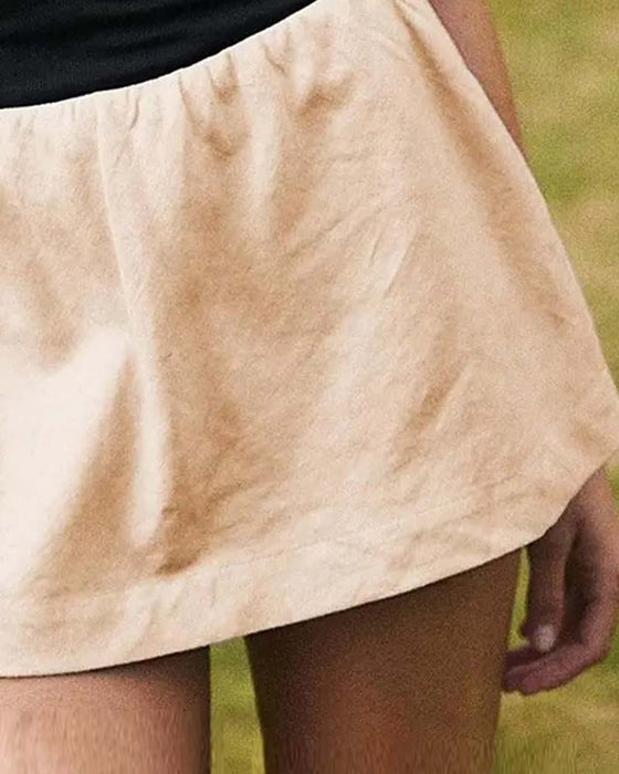 Solid-Color Faux Two-Piece Skirt with Built-in Shorts