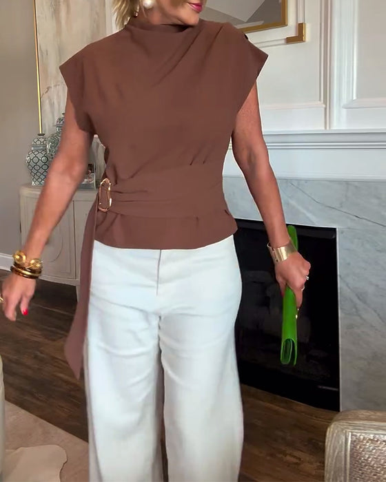 Temperament Waist Solid Color Blouse