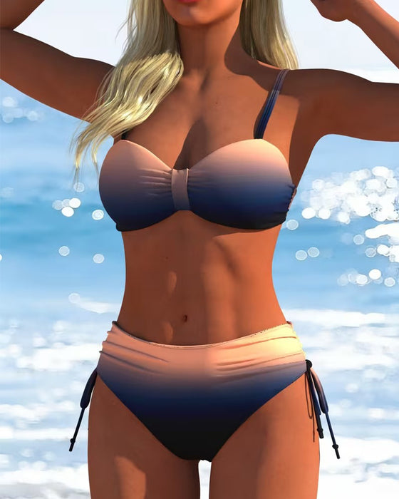 Gradient Pattern Drawstring Fashion Bikini