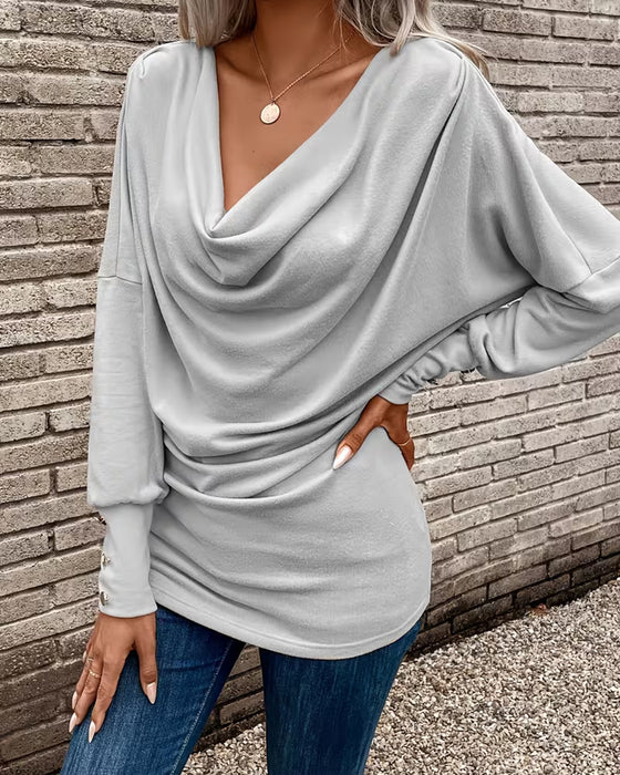 Mock Neck Button Long Sleeve Solid Top