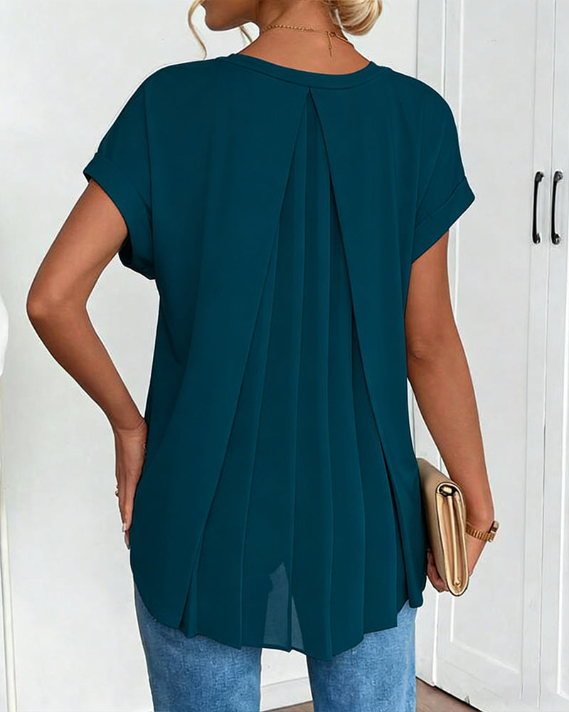 Short-Sleeved Solid Color Patchwork T-Shirt