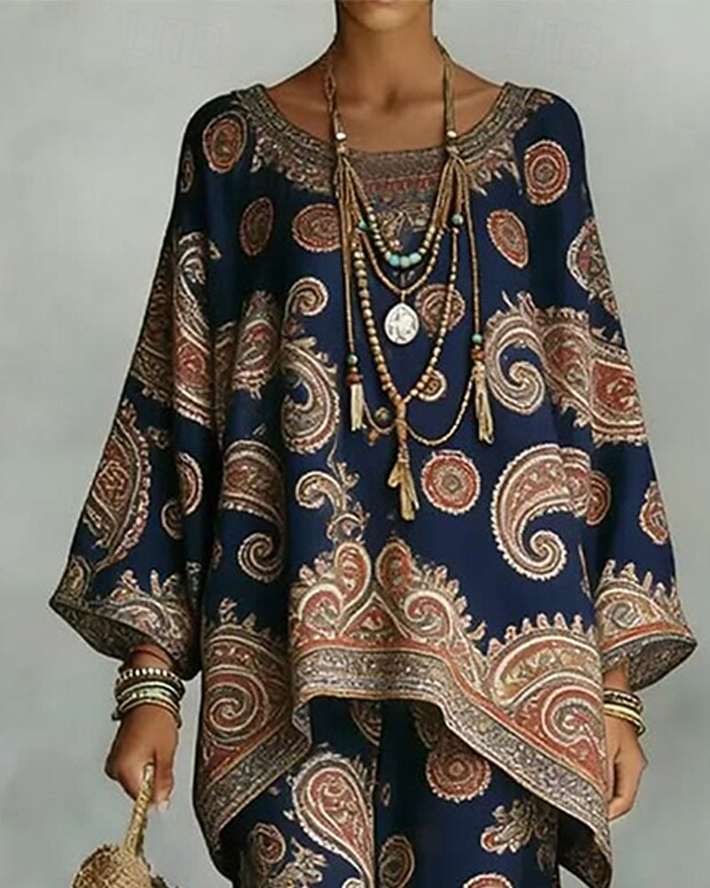 Stylish Pattern Wide Leg Trouser Two-Piece Set