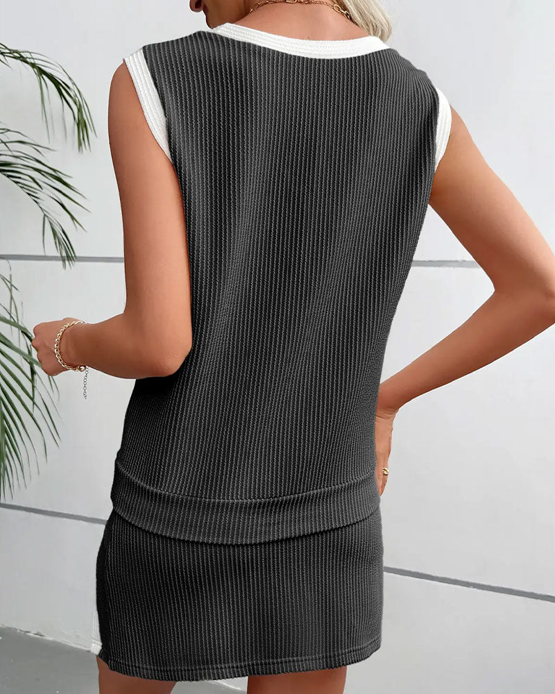 Striped Split Anti Exposure Tank Top Set