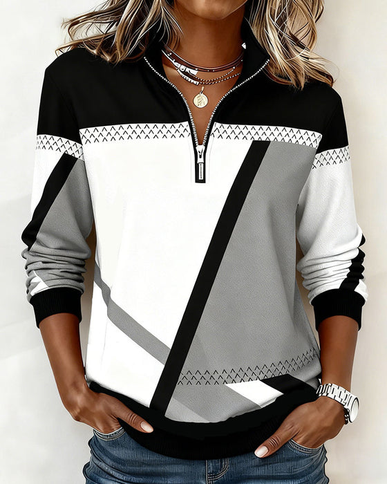 Long-Sleeved Half-Zip Printed Sweatshirt
