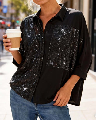 Stylish Solid-Color Patchwork Lapel Shirt