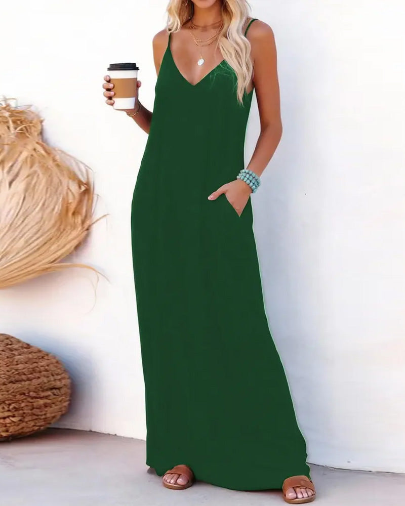 Solid Loose Pocket Maxi Dress