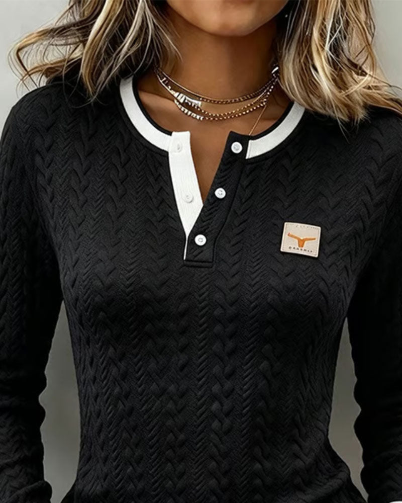 Color-Block Edge Long Sleeve Top