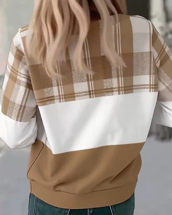 Casual Plaid Contrast Color Sweatshirt