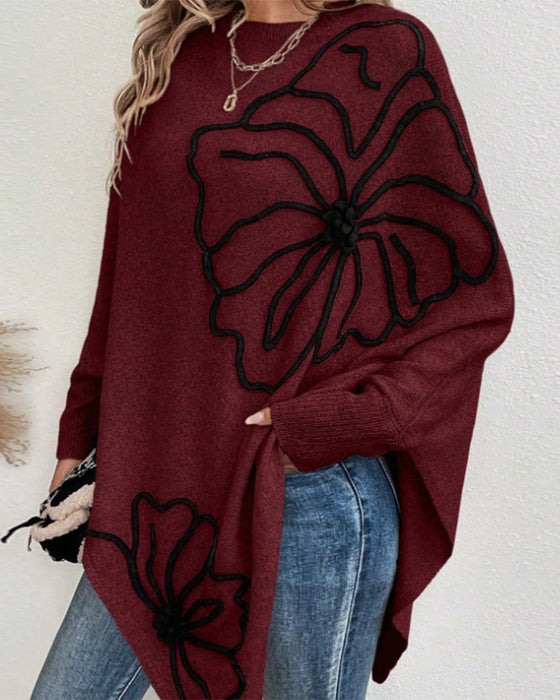 Batwing Sleeve Floral Loose Sweater