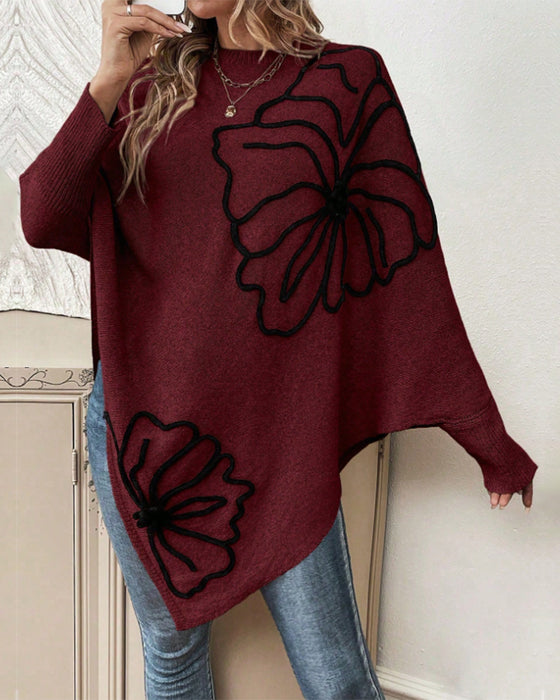 Batwing Sleeve Floral Loose Sweater