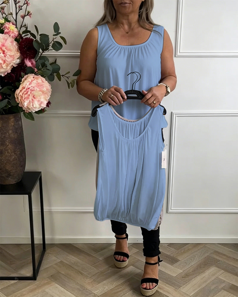 Sleeveless Solid Color Pleated Tank Top