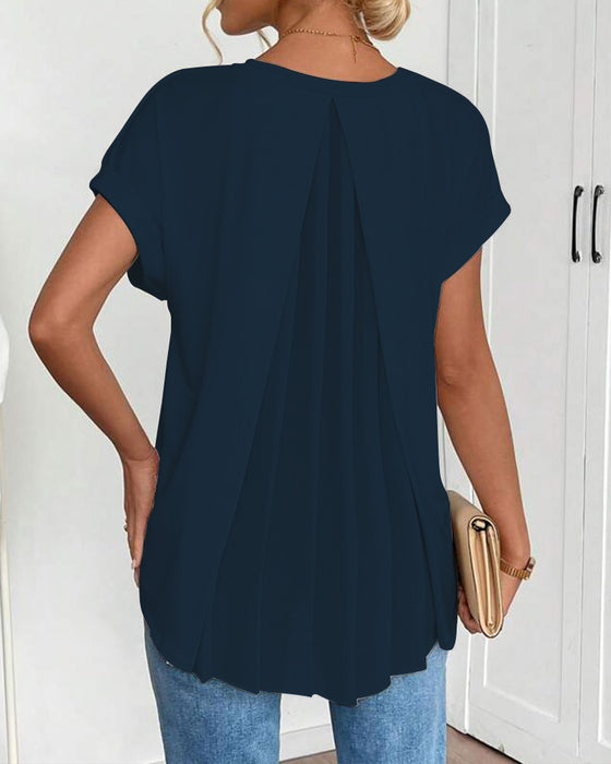 Short-Sleeved Solid Color Patchwork T-Shirt