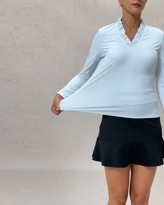High Stretch Quick Dry Ruffled V-Neck Casual Top