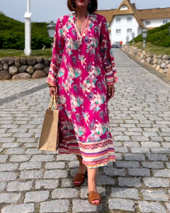 V neck long sleeve loose dress