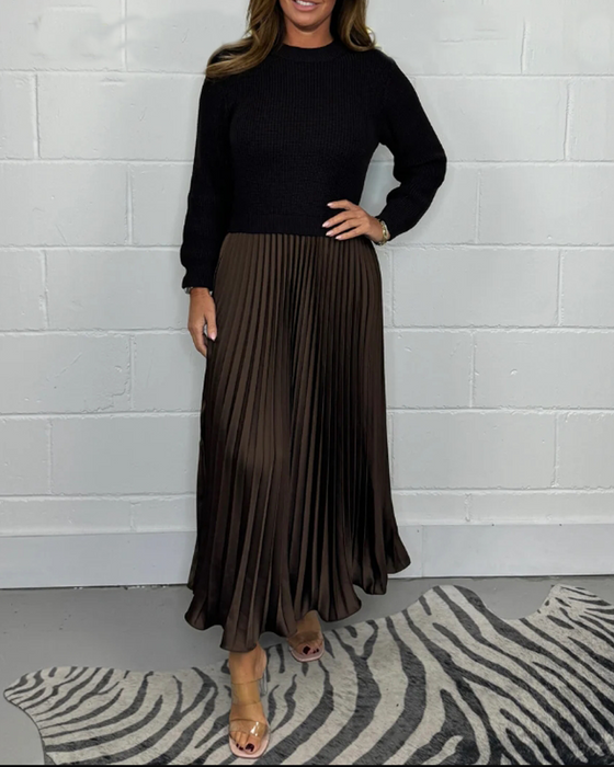 Casual contrast color patchwork pleated dress