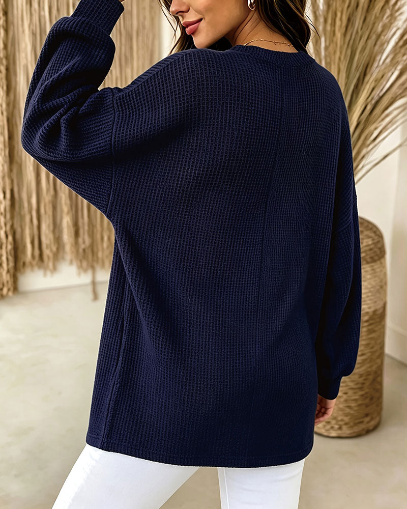 Stylish Asymmetric Button Long Sleeve Top