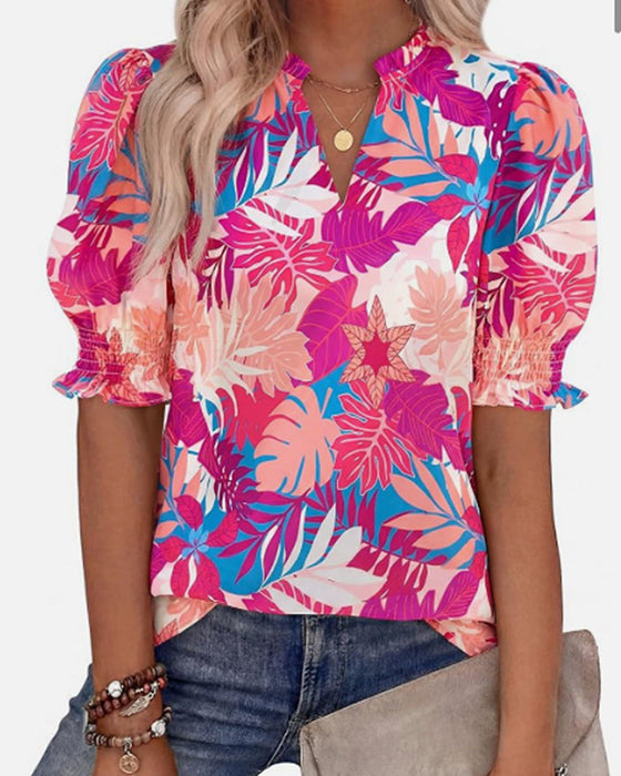 Floral Puff Short Sleeve Blouse