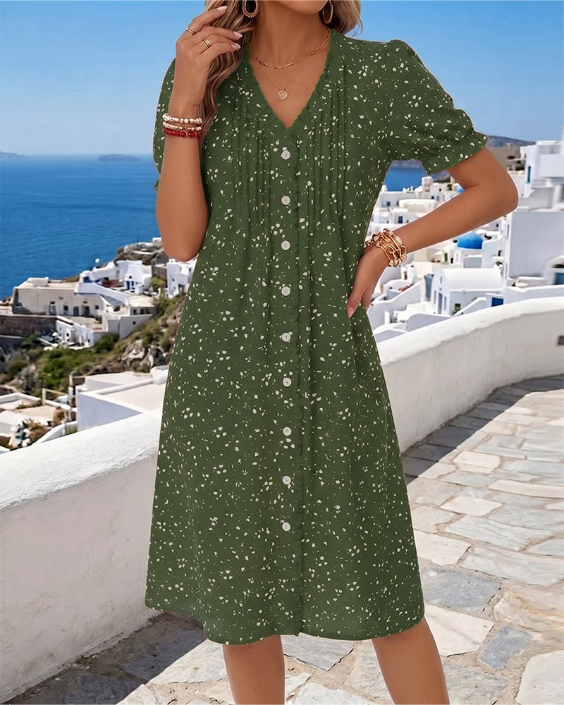 Floral V-Neck Button-Front Dress