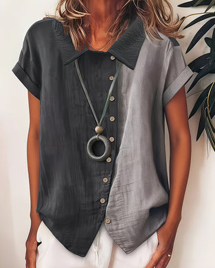 Lapel Color Block Short Sleeve Shirt
