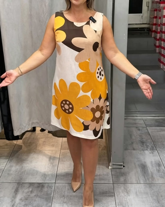 Crew Neck Printed Sleeveless Dress
