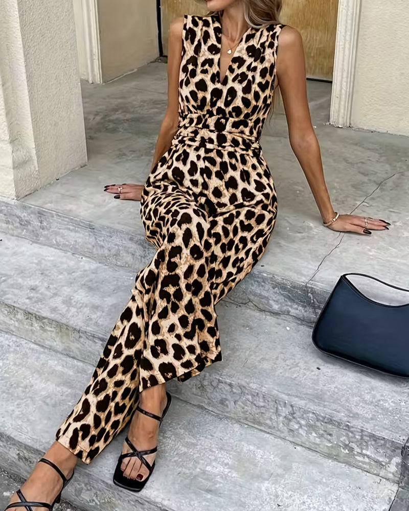 Leopard print sleeveless jumpsuit