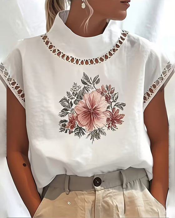 Half Turtleneck Sleeveless Hollow T-Shirt