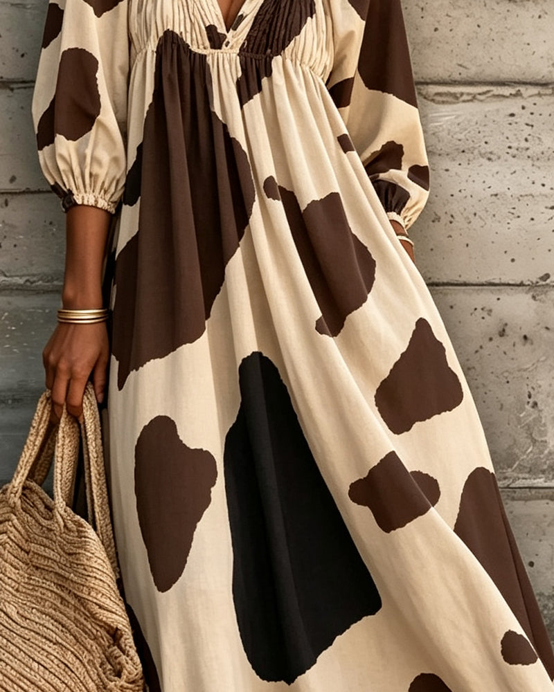 Shirred V-Neck Ruffle Dress