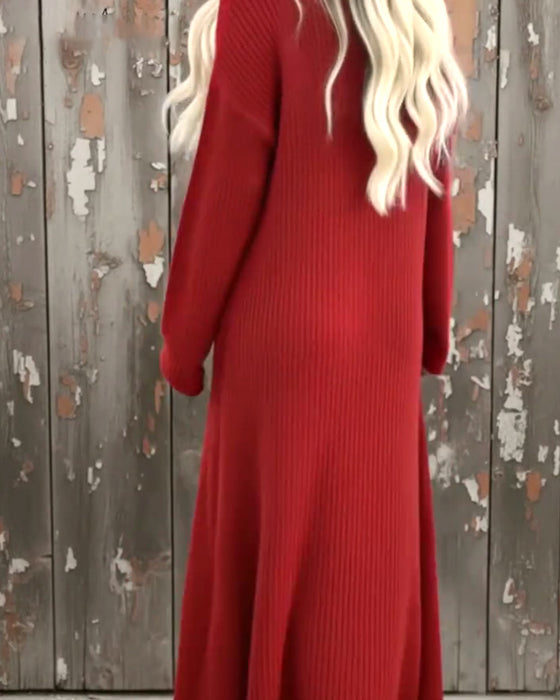 Solid Color High-Neck Stylish Dress