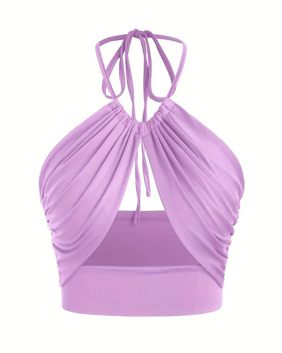 Women's Ruched Tie Back Halter Neck Crop Cami Top