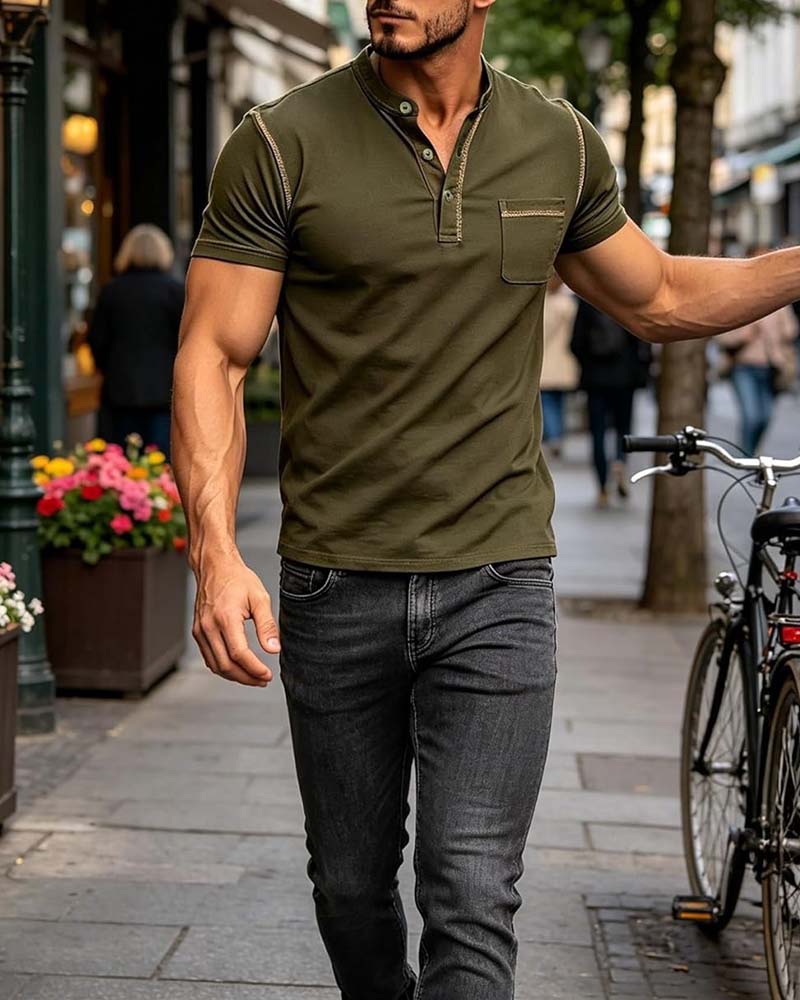 Men's Henry Casual Solid Color Shirt